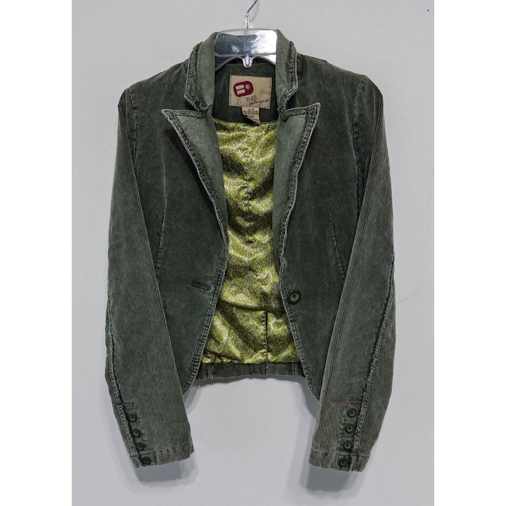 BKE Outerwear Womens sz S Corduroy Blazer Raw Edge Distressed Paisley‎ Lining